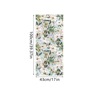 Detailed view of static cling window film featuring elegant magnolia floral prism rainbow design.