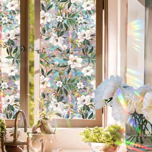 Decorative Window Film Rainbow Prism Stained Glass Static Cling Magnolia Floral Privacy Film