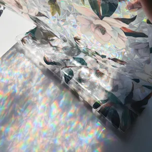 Holographic window film with prism rainbow effect and floral pattern for glass decor.