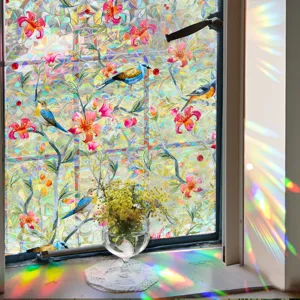 Rainbow window film static decorative glass sticker colorful birds floral privacy film