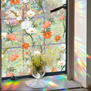 Rainbow window film static cling glass sticker decorative floral privacy stained glass film