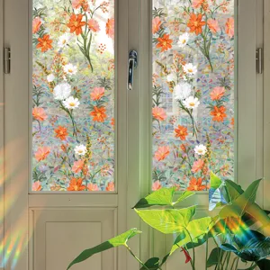 Colorful rainbow window film static glass sticker floral decorative privacy film for home.