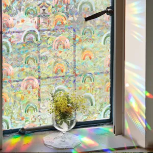 Rainbow window film static cling glass sticker with colorful prism light effect for home decor.