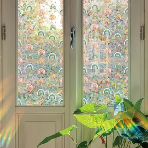 Rainbow window film prism glass sticker static cling decorative privacy decal for home office.
