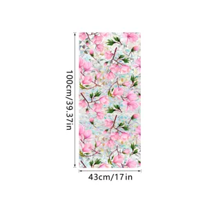 Colorful iridescent window glass sticker featuring pink magnolia design, size 100x43cm.