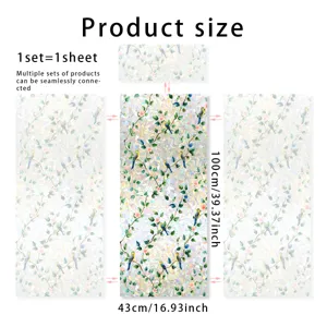 Detailed view showing dimensions 43x100cm of the colorful stained glass window film sticker.