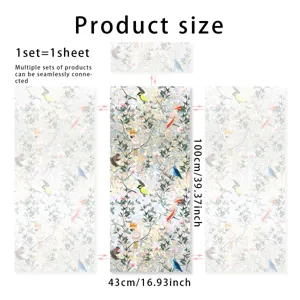 Decorative rainbow window glass film with birds and floral pattern for home privacy protection 43x100cm