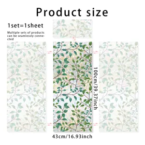 Decorative rainbow window film sun catcher size diagram showing 43x100cm leaf pattern design.