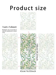 Static window film detail size chart, 43x100cm green leaf prism rainbow glass sticker.