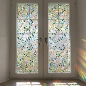 Colorful stained glass window film sun catcher static cling decorative bird floral sticker