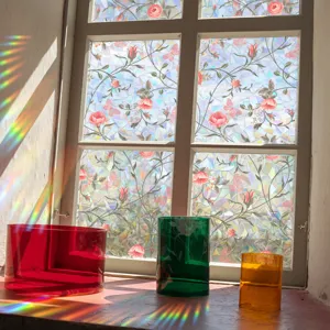 Rainbow window film privacy glass sticker static floral suncatcher decal for home decor