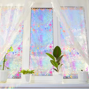 Rainbow window film prism sun catcher sticker mandala pattern decorative glass sticker detail