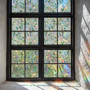 Rainbow window film stained glass sun catcher static cling sticker floral bird design
