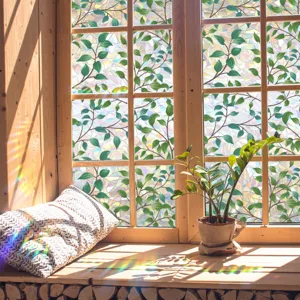 Decorative 3D Window Film Rainbow Sun Catcher Privacy Glass Sticker Leaf Pattern Cling