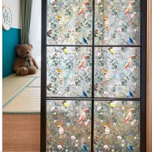Colorful stained glass window film rainbow sun catcher static sticker floral pattern