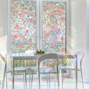 Prism window film colorful rose floral static cling privacy glass sticker for home decor.