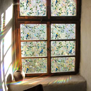 Rainbow window film static stained glass sticker sun catcher bird leaf decorative privacy sticker
