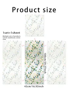 Static stained glass window film with colorful bird and leaf prism design, 43x100cm size.