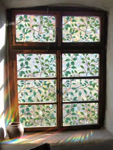 Rainbow window film stained glass privacy sticker static cling decorative plant leaves decal