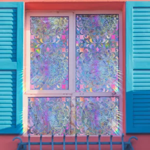 Holographic stained glass window film rainbow sun catcher static privacy cling decal