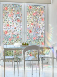 Rainbow Window Film 3D Stained Glass Sticker Static Cling Rose Floral Decorative Suncatcher
