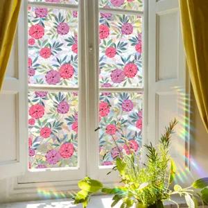 Rainbow stained glass window film static window sticker sun catcher floral window decal.