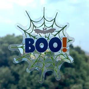 Olografiko autokollito parathyrou Halloween me arachni, nychterida kai keimeno BOO tora.