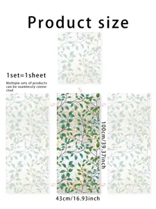 Colorful rainbow window film with green leaf pattern, 100x43cm static cling privacy glass sticker.