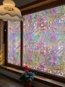 Holographic window film suncatcher sticker, rainbow decorative glass privacy sticker for home.
