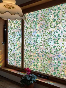 Rainbow window film static cling glass sticker suncatcher prism decorative leaf design