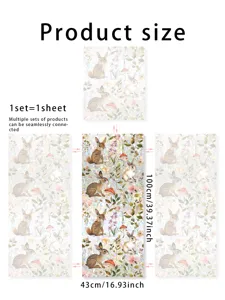 Colorful rainbow window sticker static glass film with cute rabbit and flower design 43x100cm