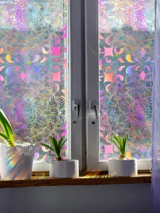 Holographic Window Film Sun Catcher Rainbow Prism Stained Glass Sticker Static Cling Decal