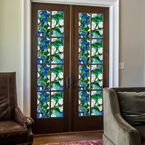 Stained glass window film floral privacy decorative sticker for home doors and windows.