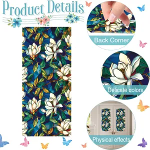 Static cling window film stained glass magnolia floral privacy decorative glass sticker