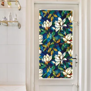 Stained glass window film floral privacy static cling decorative window sticker for home bathroom
