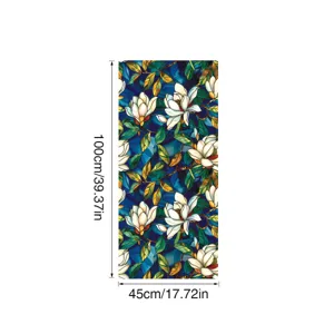Stained glass window film static cling decorative privacy window sticker magnolia floral design.