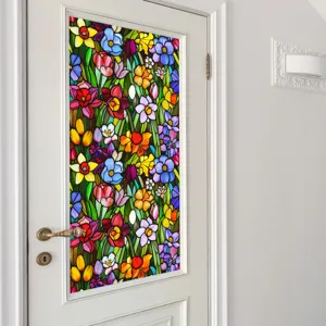 Stained glass window film floral static cling privacy glass sticker for home decor