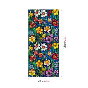 Stained glass window film with colorful floral pattern static cling privacy film 45x100cm