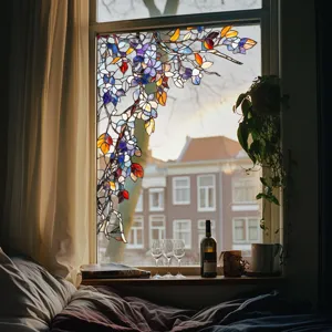 Stained glass window film decorative floral static cling privacy window sticker for home decor
