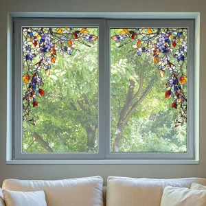 Stained glass window film static privacy decorative floral vine sticker for home window decor