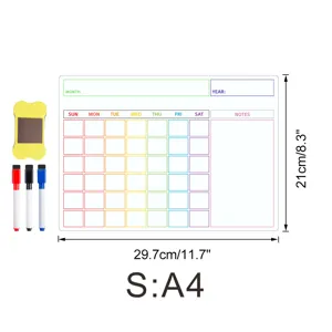Magnetischer Monatskalender Whiteboard Detail, A4 Größe mit Stiften und Radierer für Kühlschrank.