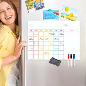 Magnetischer kühlschrank kalender trockener abwischbarer monatsplaner mit stiften und wischer.