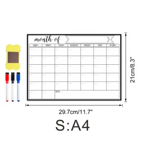 Magnetischer Monatsplaner Whiteboard A4 Größe Kalender Tafel mit Stiften Wischer