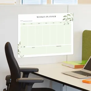 Magnetischer Wochenplaner Whiteboard mit elegantem grünen Blattmuster für Büro und Wand.