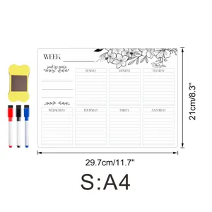 Magnetischer Wochenplaner Notiztafel für Kühlschrank, A4 Größe Memokalender mit Stiften.