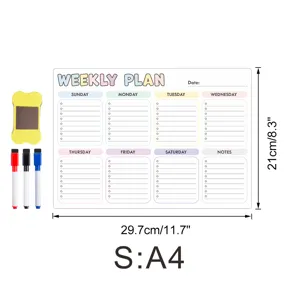 Magnetischer Wochenplaner Whiteboard mit Stiften für Kühlschrank, Notiztafel A4 Größe.