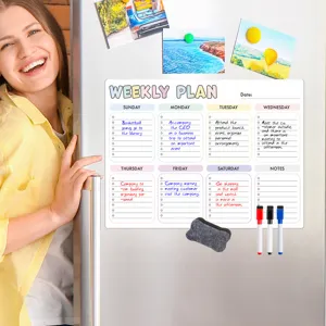 Magnetischer Wochenplaner für den Kühlschrank, abwischbarer Notizkalender mit Stiften und Radierer.