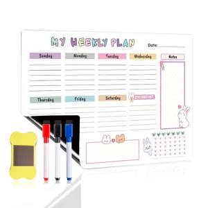 Magnetischer Wochenplaner Whiteboard für Kühlschrank, Notiztafel mit Stiften für Haushalt.