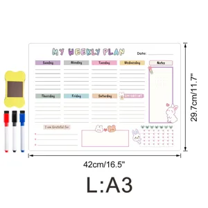 Magnetischer Wochenplaner A3 Kühlschrank Kalender Tafel mit Stiften und Radiergummi