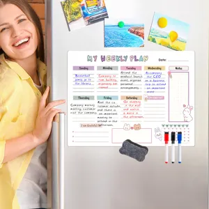 Magnetischer Wochenplaner Whiteboard für den Kühlschrank mit Stiften und praktischer Memotafel.